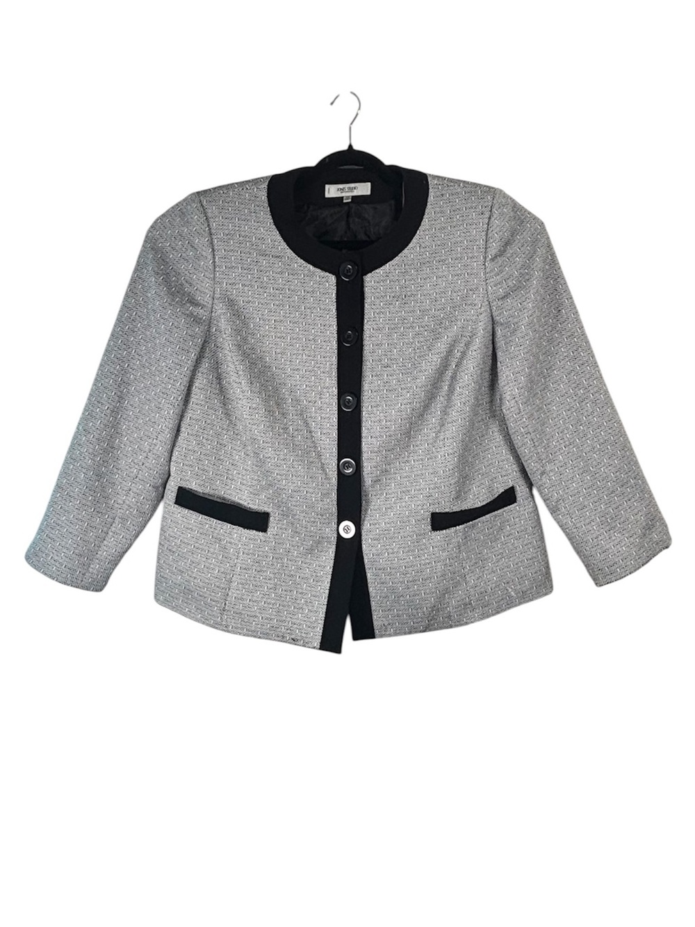 Classic Gray & Black Bouclé Jacket Classy Business Professional Blazer Plus Size
